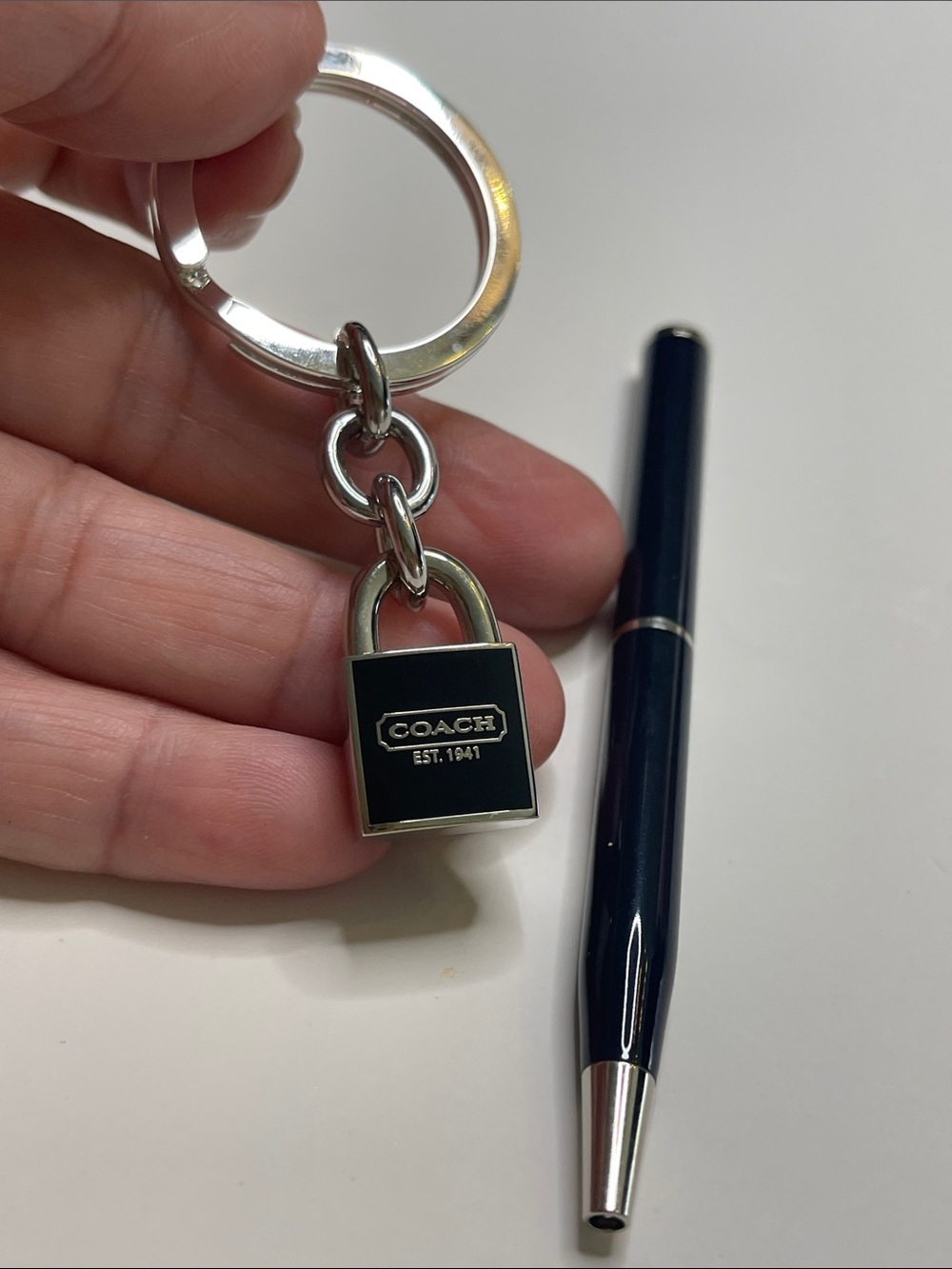Coach Black Padlock Keyring Keychain - COACH Est. 1941 with Coach Pen